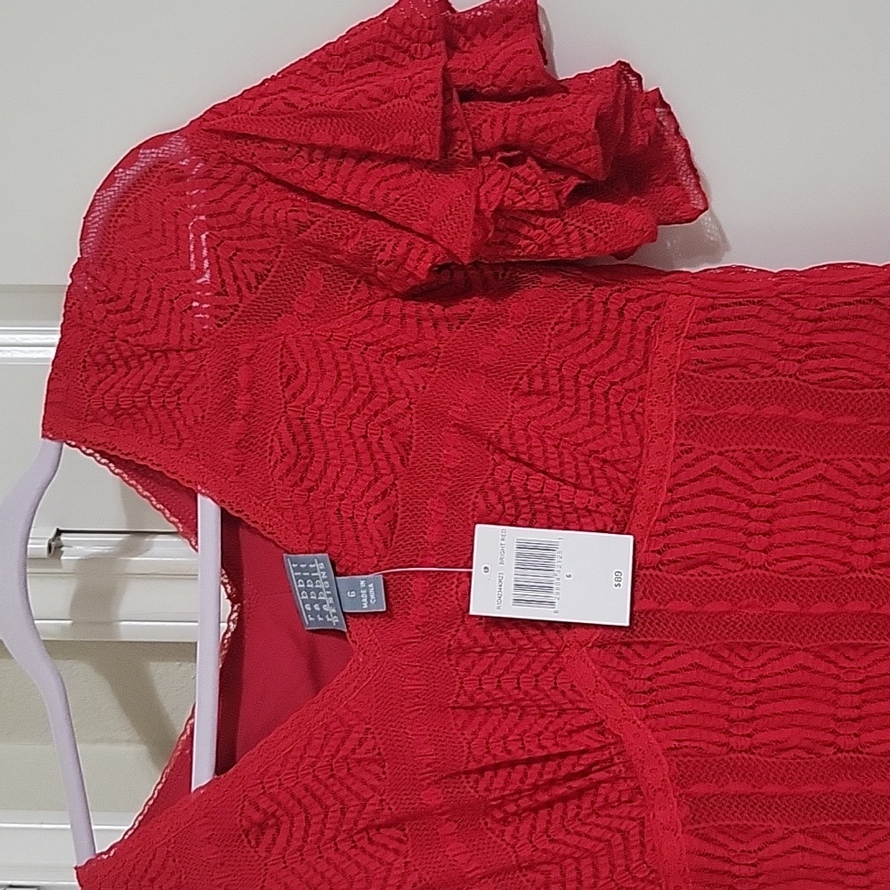 Rabbit Rabbit Rabbit Design Short Sleeve Lace Fit + Flare Dress - Picture 5 of 6